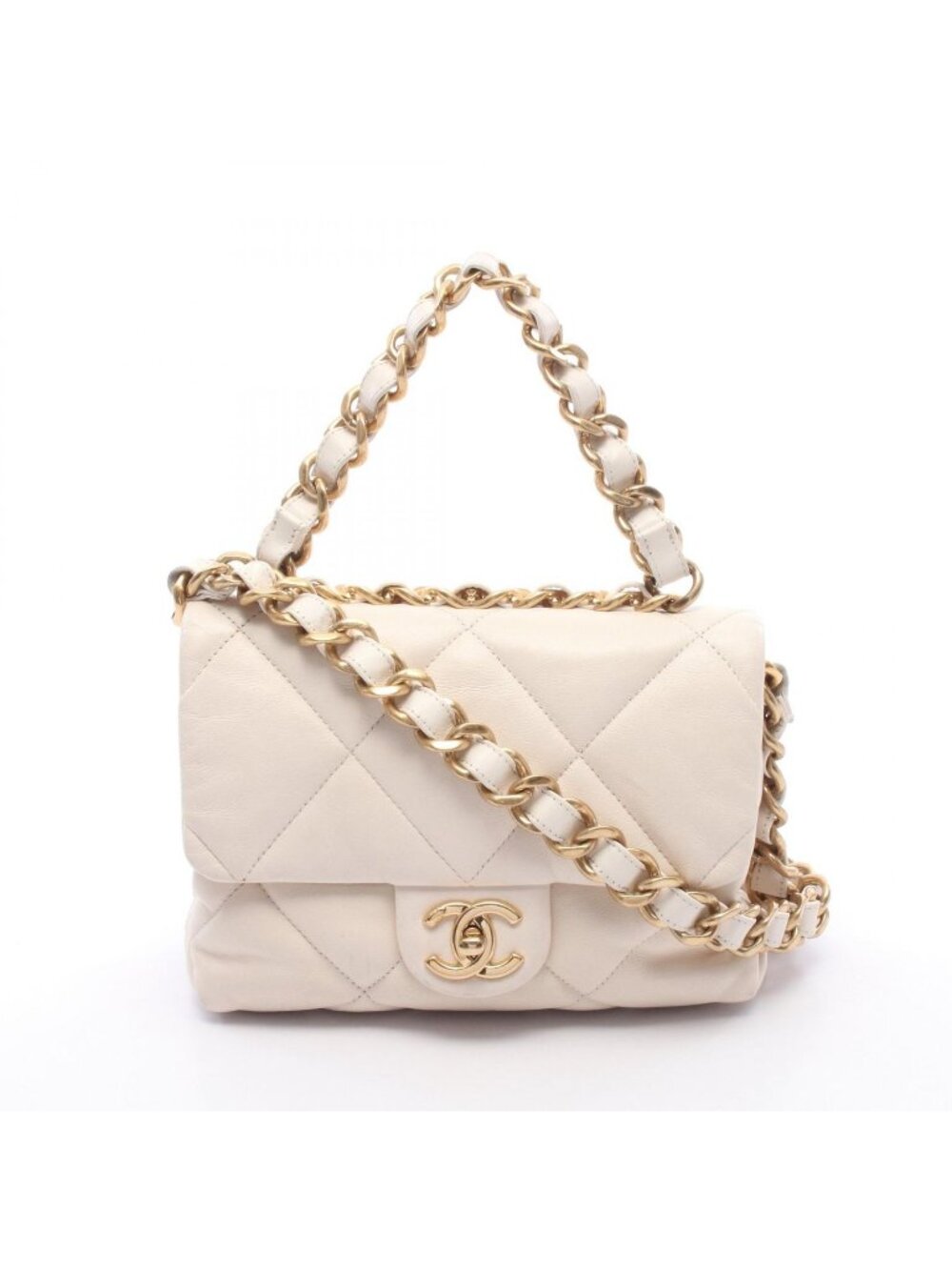 Chanel Shoulder Bag Quilted Small 2-Way Ivory Lambskin Small Chain